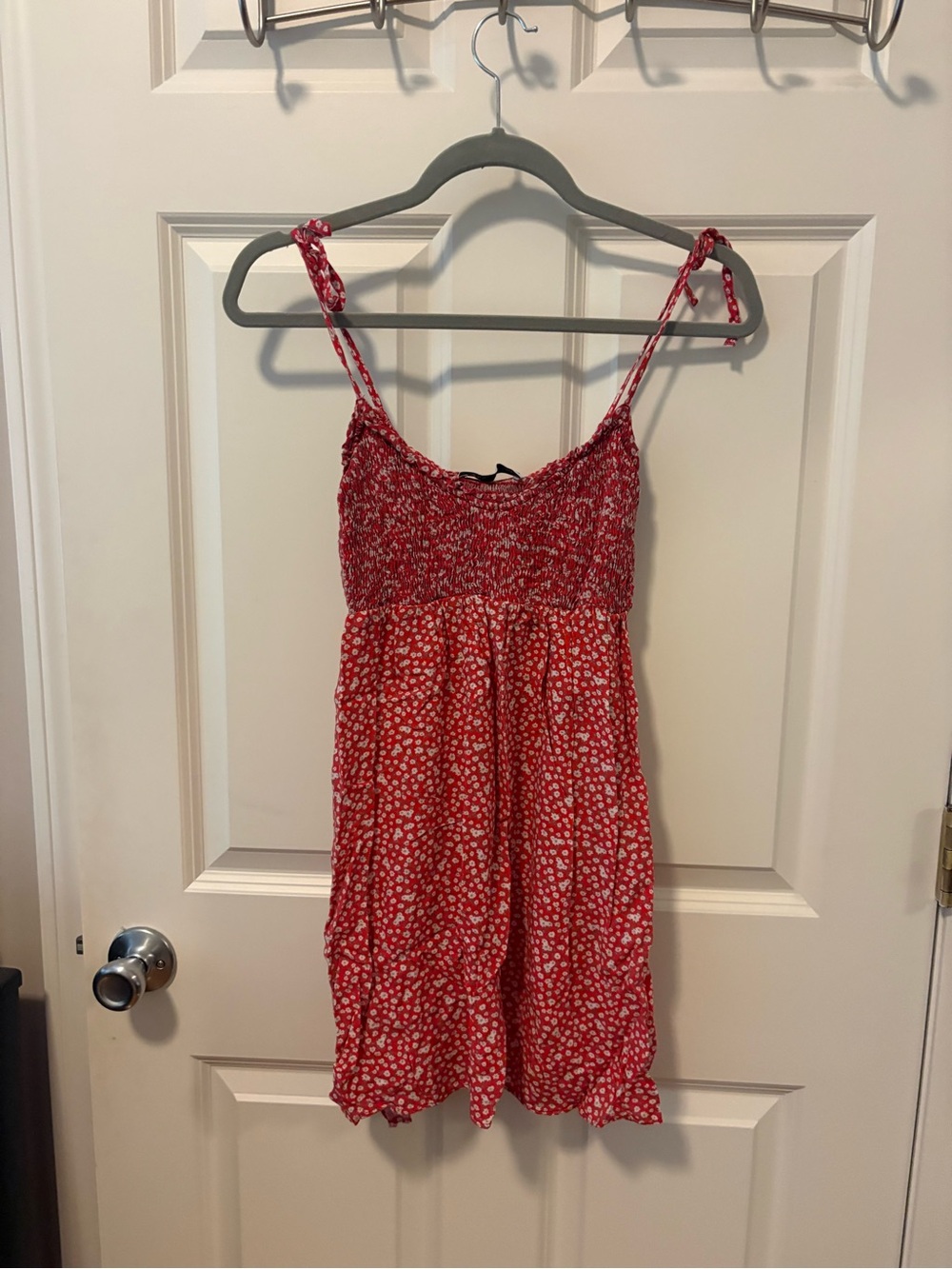Zara Red & White Floral Smocked Mini Dress